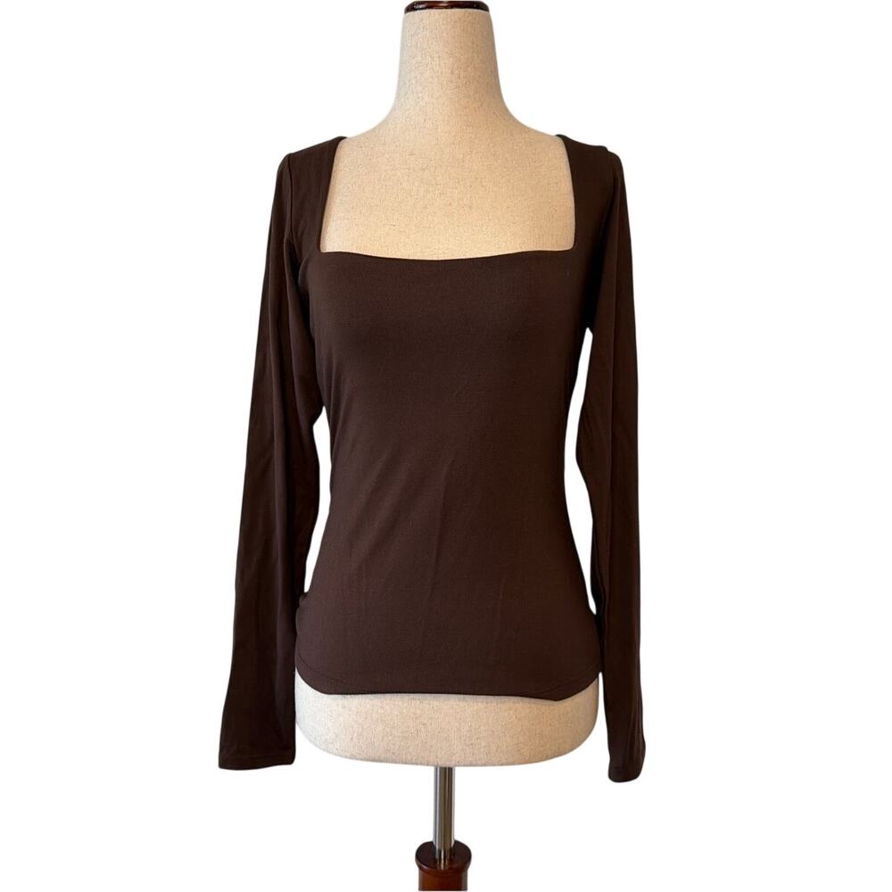 NWOT SKIMS Smooth Layers Square Neck Top, Espresso Brown, Women's Medium